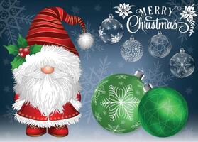 A charming and lovable gnome in a red Santa suit set against a snowy backdrop. vector