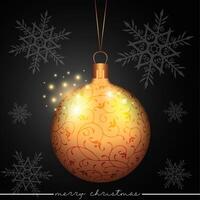 Hanging Christmas tree ornament with a line and flower pattern design on a black background with snowflakes. vector