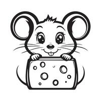 Black and white Mouse holding cheese Stock Images design isolated on white background vector
