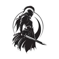 Concept Medieval Knight Warrior Silhouette Stock Logo Design isolated on white background vector