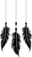 black feathers with beads hanging on a rope without background vector
