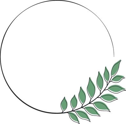 round frame with a branch from a tree with green leaves without background