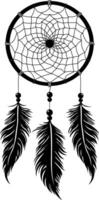 black silhouette of a dream catcher with feathers without background vector
