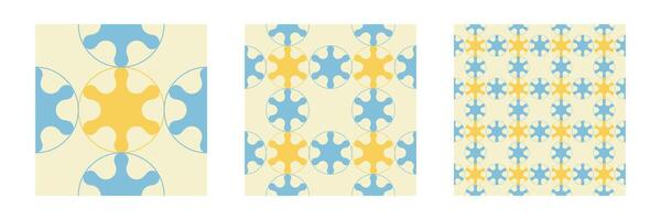 Abstract Seamless pattern set blue color five pointed star shape and circle on yellow color background vector