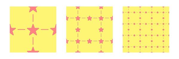 Abstract Seamless pattern set red color star shape and line on yellow color background vector