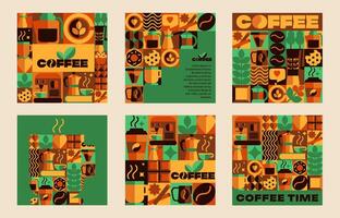 The Bauhaus Coffee square banners with seamless patterns, Icons, Abstract Symbols in Geometric vector