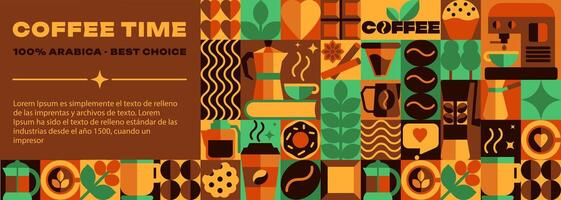 The hero image and banner template with Bauhaus Coffee Pattern, Icons, Abstract Symbols in Geometric vector