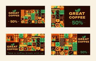 Bauhaus Coffee cards with seamless patterns, Icons, Abstract Symbols, logo, text in Geometric Design vector