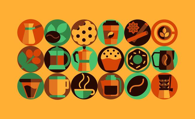 Coffee Icons, Abstract Symbols in Geometric Art Design, advertising illustrations