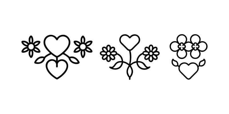 flower heart icon set, linear style sign for mobile concept and web design. flower heart outline icon. Symbol, logo illustration. graphics.