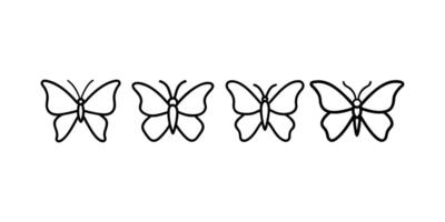 Set of butterfly silhouette outline icons, logo, illustrations. vector
