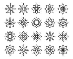 set of intricate black line art decorative patterns, geometric icon symbol set for pattern, logo, decoration outline style. vector