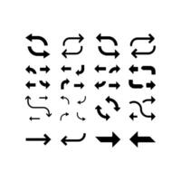 Set of black Curved Arrows icons, Modern directional black arrows set design, simple lines hand drawn black arrows in various style, wavy curved Long arrow icon, illustration. vector
