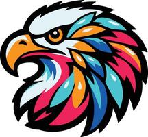 an eagle head with colorful feathers vector
