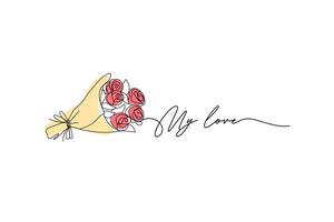 My love, a bouquet of roses. One solid black line . for greeting card design vector