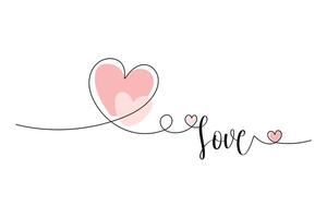 Love, heart, valentines day. Line drawing, one solid line and text. for greeting card design vector