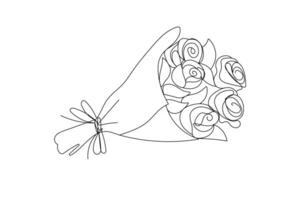 Bouquet of roses. One solid black line . for greeting card design vector