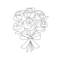 A bouquet of roses tied with a bow. One solid black line . for greeting card design vector