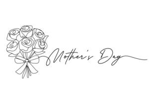 Mother's day, bouquet of roses. One solid line and text. for greeting card design vector
