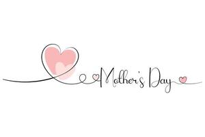 Mothers Day, heart. One solid line and text. for greeting card design vector