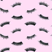 False eyelashes for tape extensions. Hand drawn watercolor illustration. Seamless pattern on a pink background. vector
