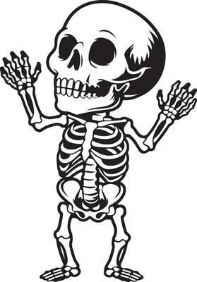 a cartoon skeleton is standing with his arms up