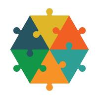 Triangle puzzle piece. A hexagon made of coloured triangular puzzle pieces. Creativity, inspiration, logical thinking. vector