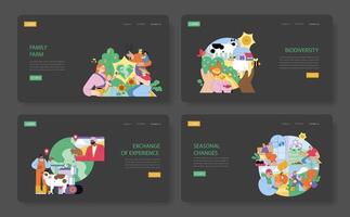 Vibrant and Colorful Illustrations Representing Various Sustainable Farming Concepts and Practices vector