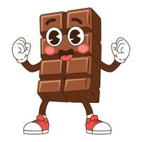 Cute chocolate bar character with a funny face, looking strong and healthy. Cartoon illustration, isolated on white. Ideal for mascot or emoticon designs. vector