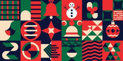geometric Christmas 2025 concept with modern, minimal flat pattern design. Simple and fashionable elements create a stylish background for seasonal decor. vector