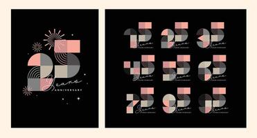 set Anniversary number logo concept design featuring a modern geometric style. a set of numbers with colorful fireworks and celebratory backgrounds. Perfect for milestone events, festive occasions. vector