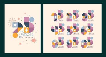 pastel Anniversary number logo concept design featuring a modern geometric style. a set of numbers with colorful fireworks and celebratory backgrounds. Perfect for milestone events, festive occasions. vector