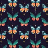 Mystic Boho insect and butterfly pattern illustration featuring magical moth elements. Esoteric retro butterflies on a neutral colored background vector