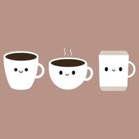 Cute Coffee Cup Characters - Kawaii Coffee Mug and To-Go Cup Design. vector