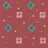 pattern seamless with gifts and golden stars on a red background for textile,,packing vector