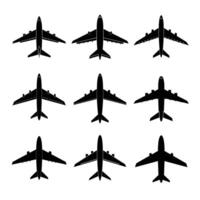 Airplane silhouette set of six airplanes on white background vector