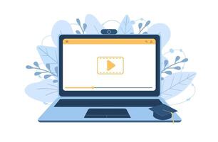 Online education. Flat design concept of training and tutorials. illustration for website banner, marketing material, presentation template, online advertising. vector