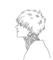 Line art illustration of an original character in anime style. A half man and half machine. Used for coloring book, coloring page, etc vector