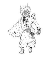 Illustration of an original character in anime style. A samurai wearing japanese demon mask. Used for coloring book vector