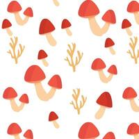Seamless Red Mushroom and Coral Pattern vector