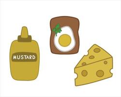 Food Icon Set with Mustard, Cheese, and Avocado vector