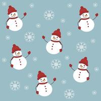 Smiling Snowmen and Snowflakes Pattern vector