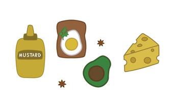 breakfast foods, including eggs sausage vegetables vector