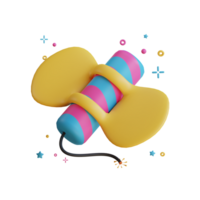3D firecracker with wings, fuse, and colorful sparkles. Perfect for festive projects. png