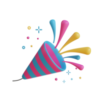 3D party popper exploding with colorful confetti. png