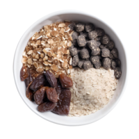 The flakes are arranged just so, enhancing the dates, oats, and coconut in the energy snack png