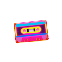 Vibrant Retro Cassette Tape with Neon Colors on Transparent Background png