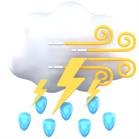 3d illustration drizzle thunder with wind weather png