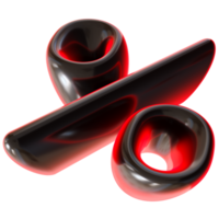 Glossy, black and red percentage symbol on transparent background. Futuristic, tech, modern design. Ideal for representing sales or discounts in innovative visuals. png