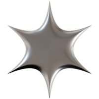 Chrome star with sharp, futuristic design, on transparent background. 3D png